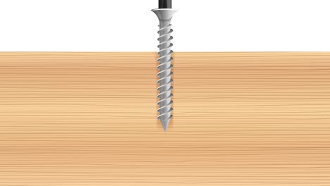 screw gradually penetrates wood with precision