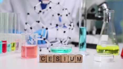 cesium spelled with wooden blocks in a science laboratory