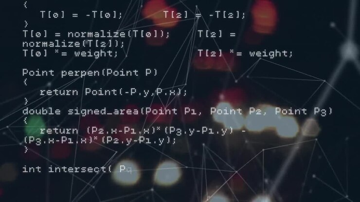 Animation of data processing and network of connections against blurred view of night city traffic