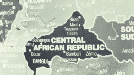 a close-up map of the central african republic