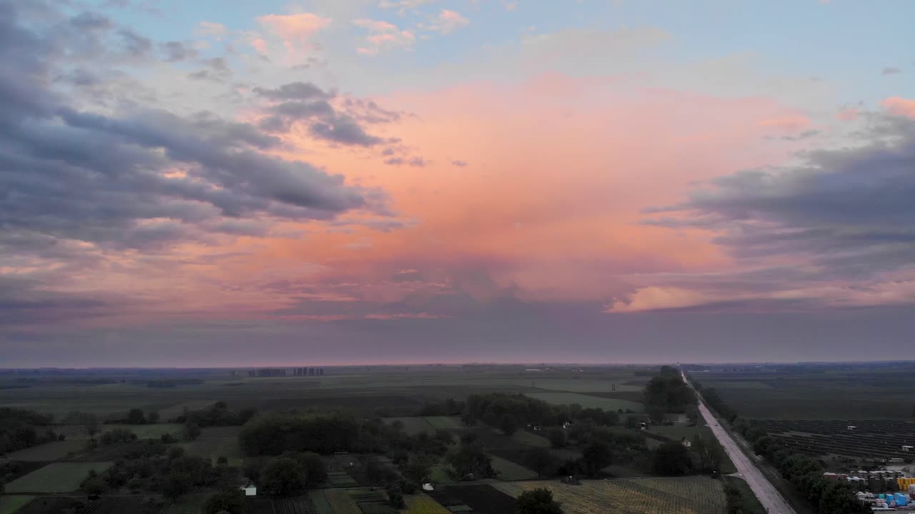 Picturesque sunset after the storm, drone shot