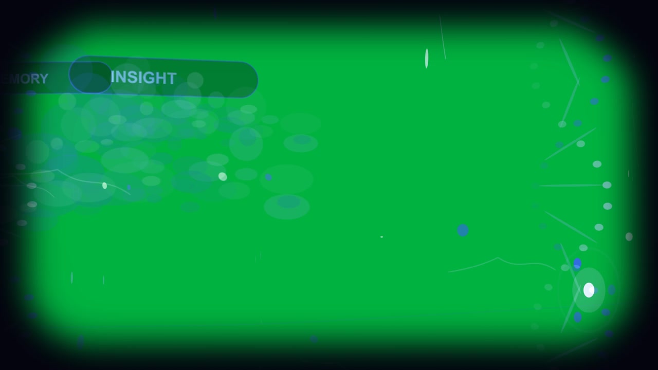 Blue cloud forming sparking HUD growing right nodes shifting revealing INSIGHT on transparent layer
