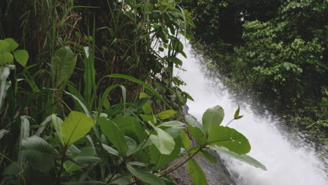 Fuerte-Corriente-De-Río-De-Montaña-En-Las-Rocas---Cascada-De-Montaña,-Río-Tanama-En-Puerto-Rico---Tiro-Inclinado-Hacia-Abajo