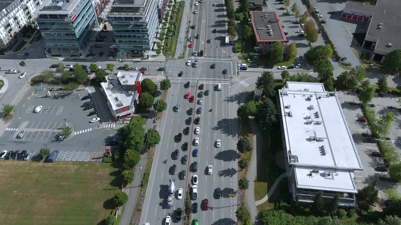Aerial View Of A Road With Heavy Traffic In Langley, BC, Canada