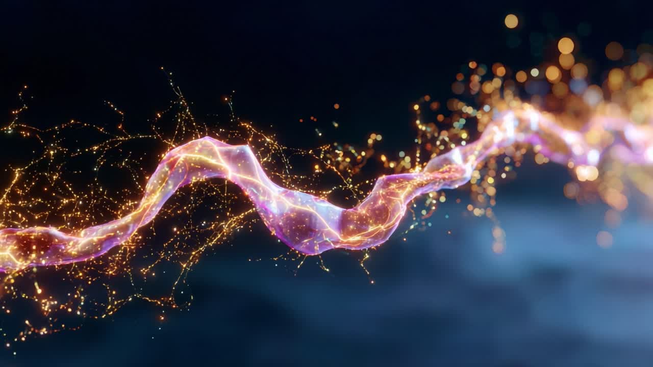 A Stunning Visualization of Dynamic Energy Flow Representing Movement and Light, Capturing the Essence of Motion with Sparkling Particles and a Vibrant Color Palette in an Abstract Form