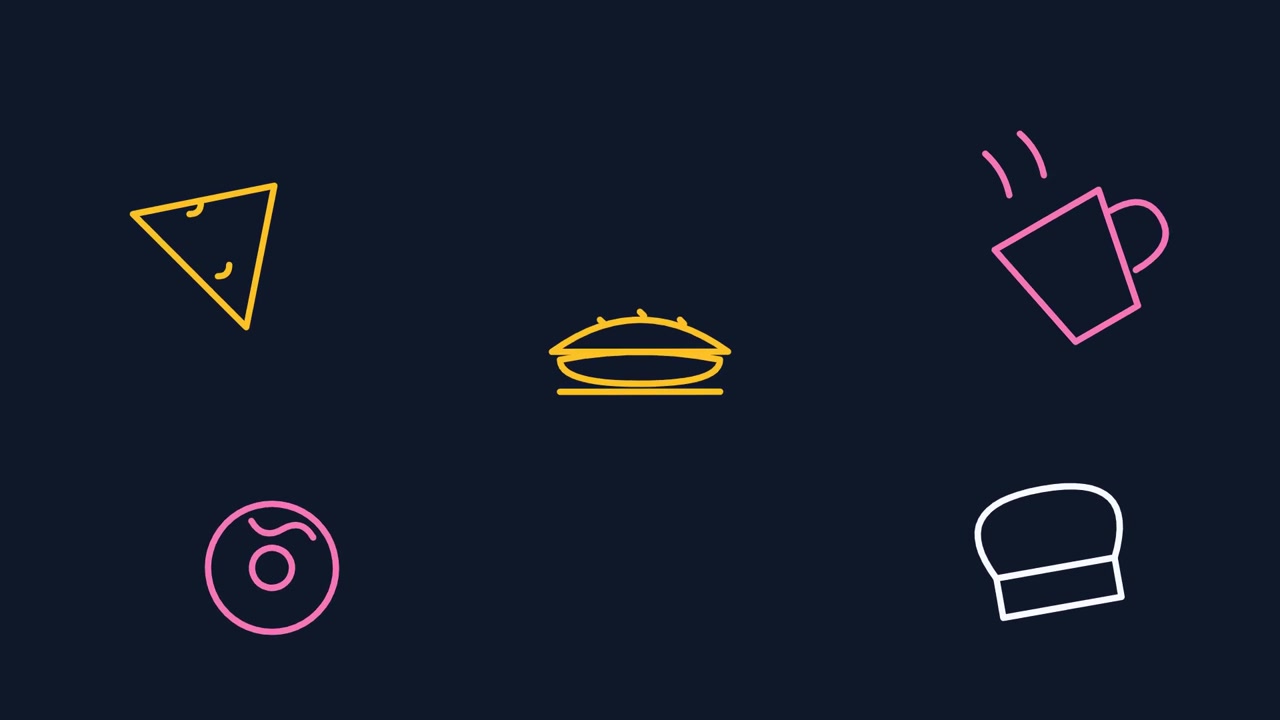 Icone animate minimaliste in stile line art di cibo e bevande