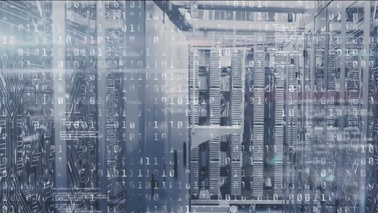 Animation of digital interface over server room