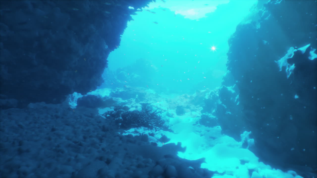 explorando una impresionante cueva de arrecife de coral submarino