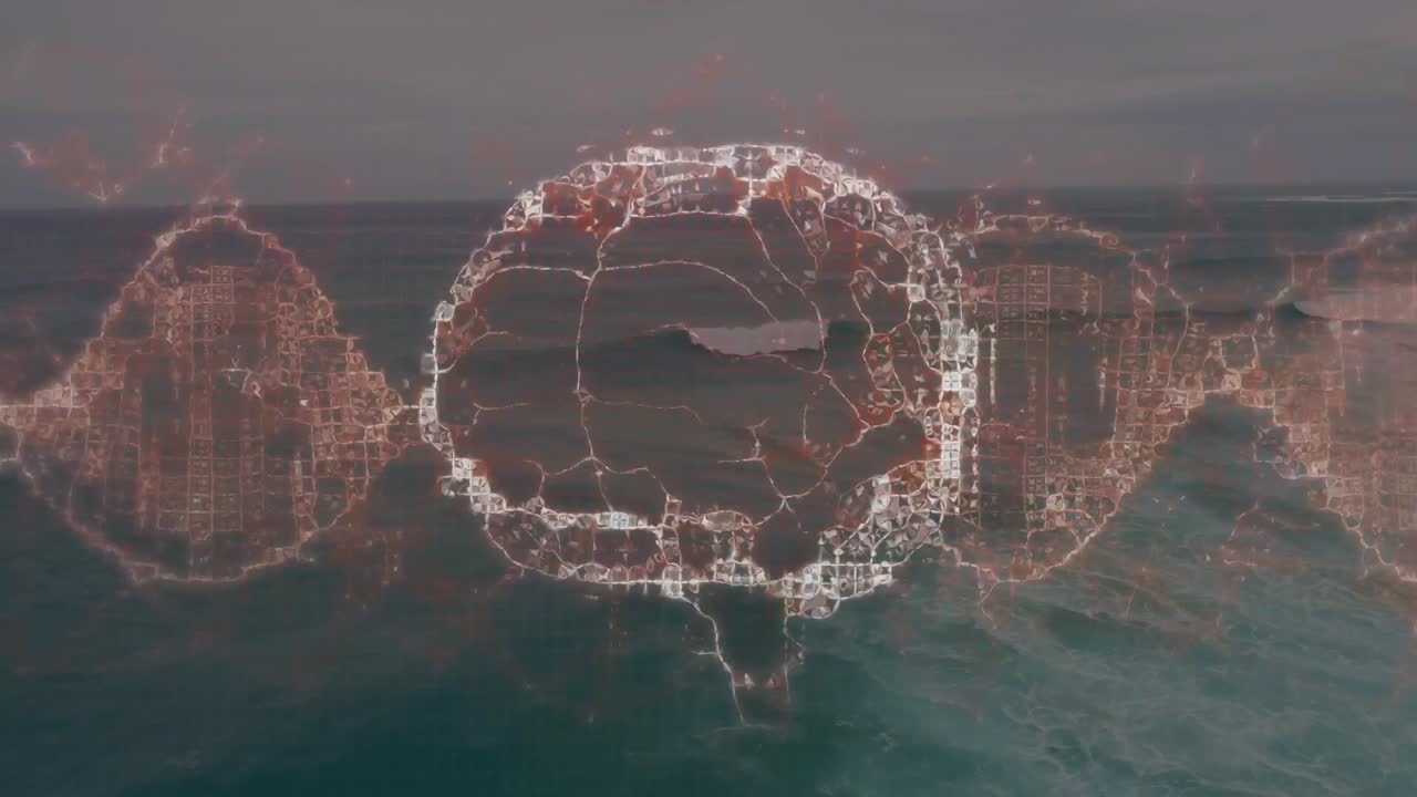 animación del cerebro humano sobre el paisaje marino