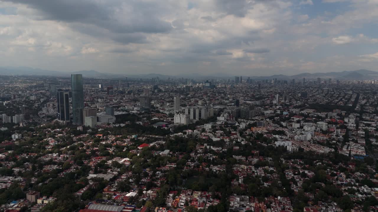 Drone footage of Mexico Valley with clear skies in Mexico City