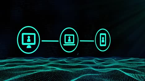de iconos de conexión de red contra las ondas digitales