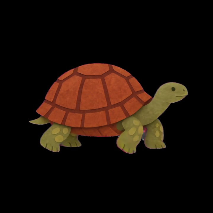 Animated Cartoon Turtle Walking on Black Background