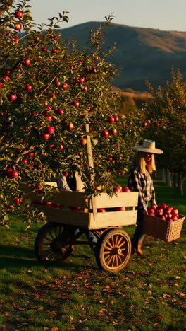 apple picking in an autumn orchard