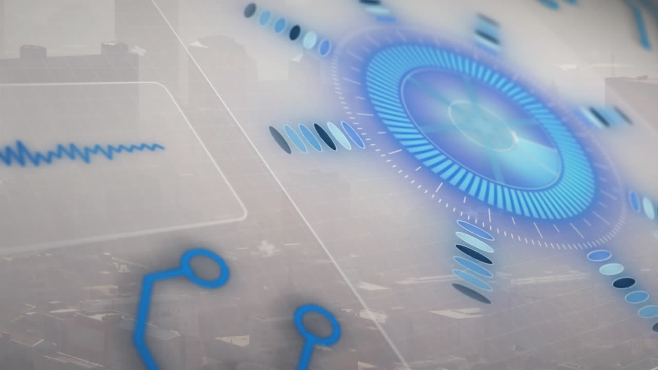 animación del procesamiento de datos digitales y alcance sobre el paisaje urbano
