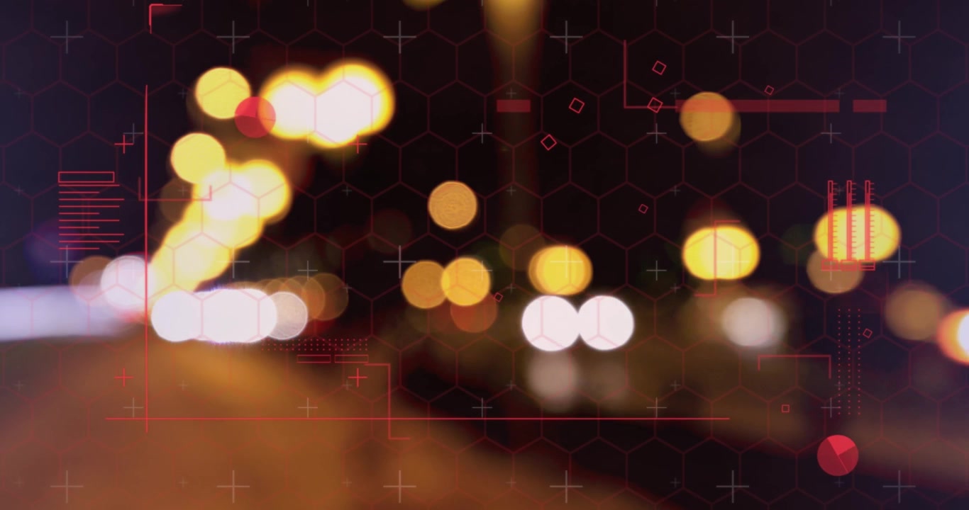 Animation of data processing over cityscape