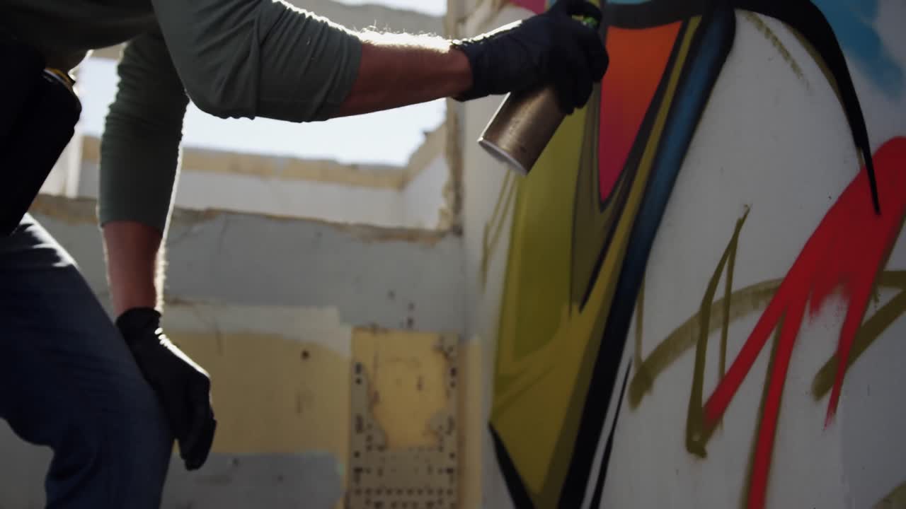 Graffiti artist painting with aerosol spray 4k