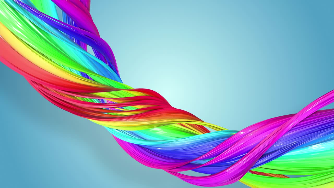 다채로운 리본을 가진 추상적인 무결한 배경: 무지개 줄무는 원으로 움직이고 휘어집니다.