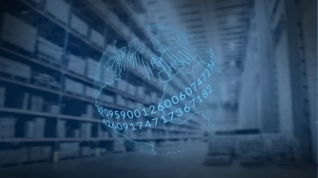 procesamiento de datos de codificación binaria en el mundo girando contra el almacén en segundo plano