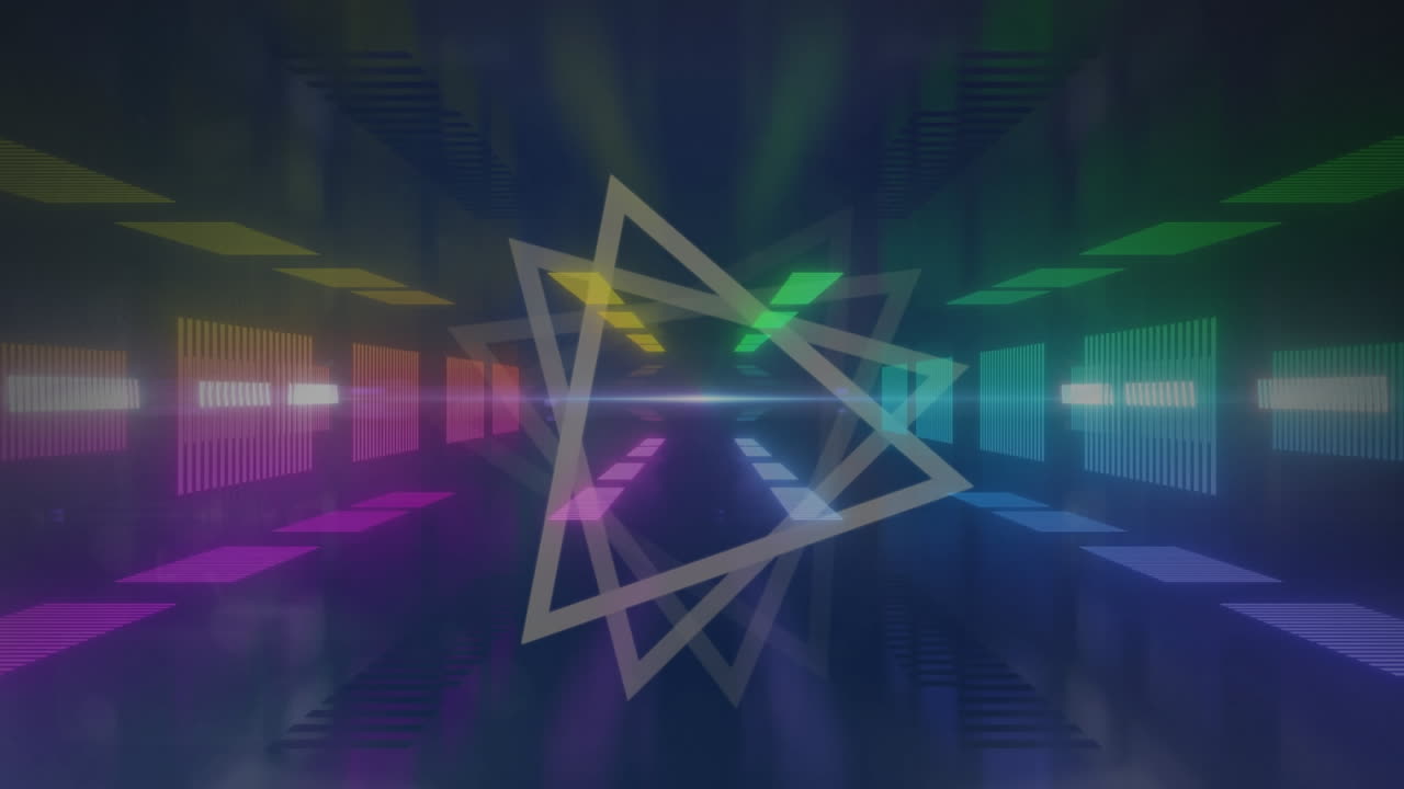 Animation of shapes moving over digital tunnel