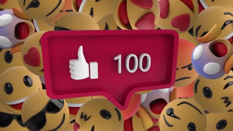 numbers increasing with like icon against face emojis moving