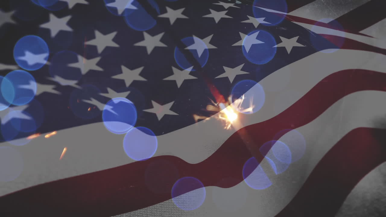 bandera estadounidense con luces de bengala