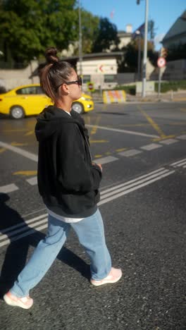 woman crossing the street