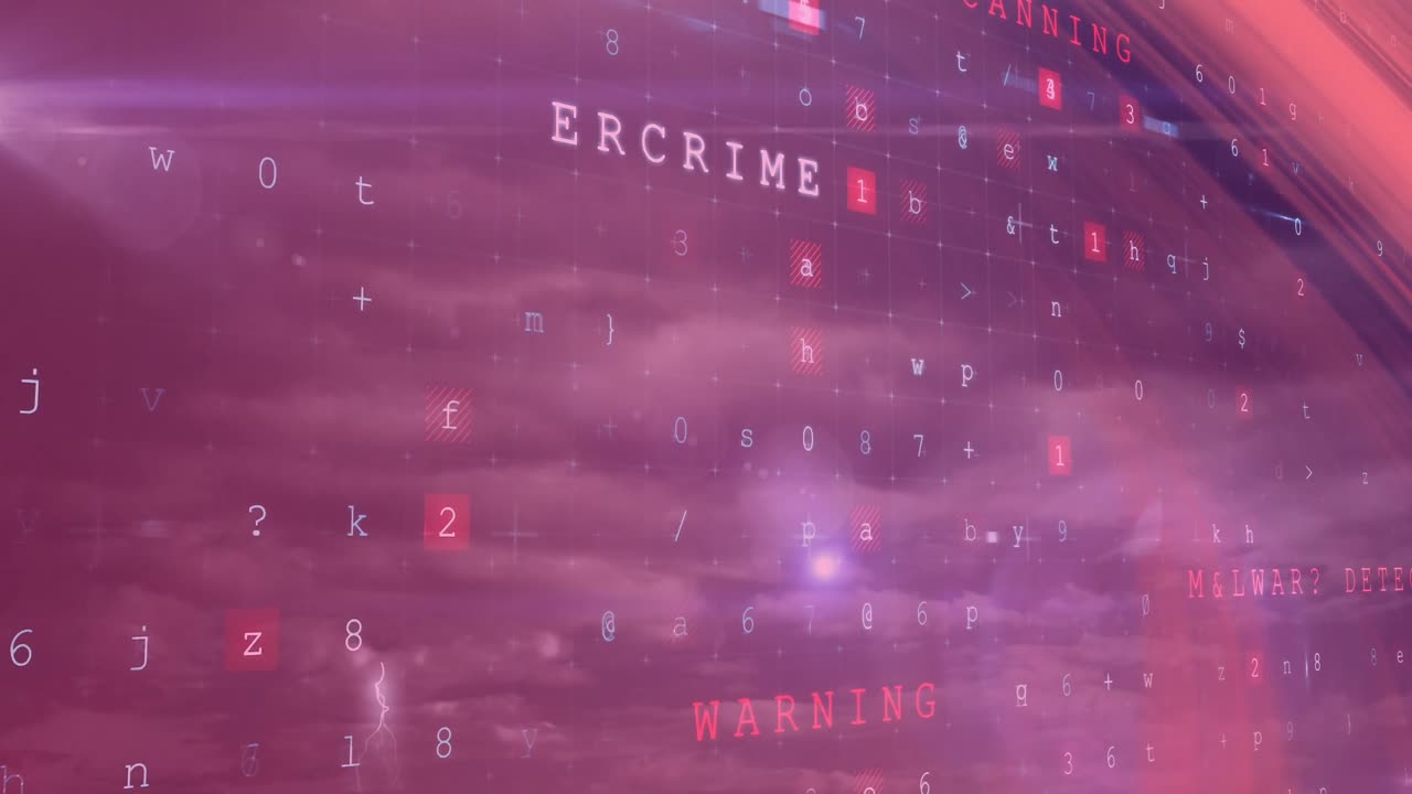 animación de rastros de luz y procesamiento de datos sobre el cielo con nubes