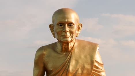 static statue of a monk with changing sky