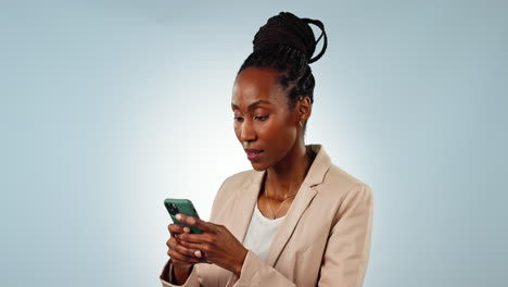 Phone,-frustration-and-black-woman-in-a-studio