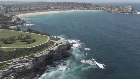 aerial view of marks park, bondi beach, blue sea and ben buckler suburb of north bondi, nsw, australia