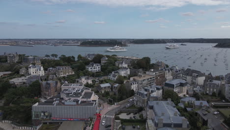 boats anchored in dinard tourist port, brittany in france