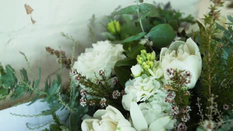 macro of white flowers used as a wedding bouquet
