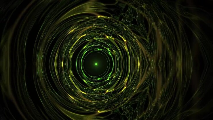 Futuristic Digital Vortex with Glowing Green and Yellow Lines