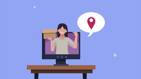 woman lifting carton box in desktop