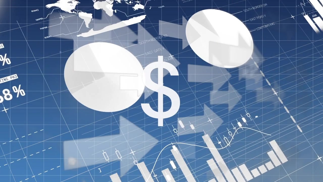Animación de un símbolo de dólar sobre procesamiento de datos