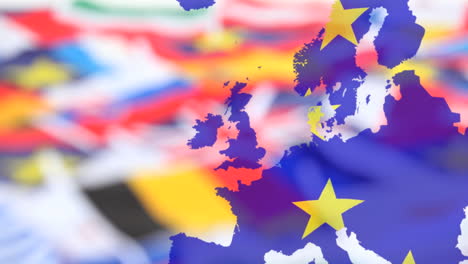 animation of flag of european union over map of europe and national flags