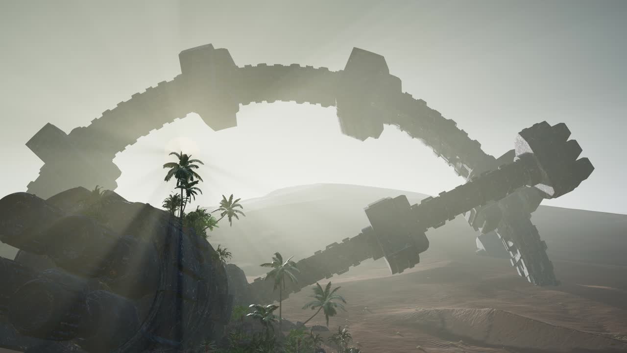 사막에 있는 오래된  ⁇ 은 외계인 우주선.