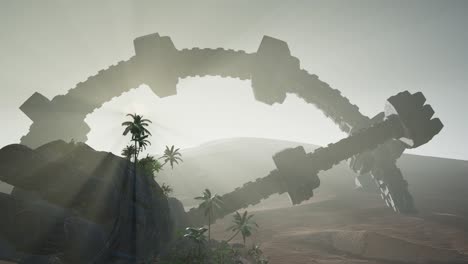 old rusted alien spaceship in desert. ufo