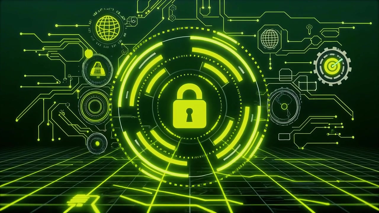 Cybersecurity Concept with Glowing Padlock and Circuit Network