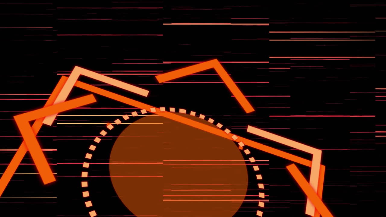 검은 바탕에 움직이는 빛나는 반점의 오렌지색 모양의 애니메이션