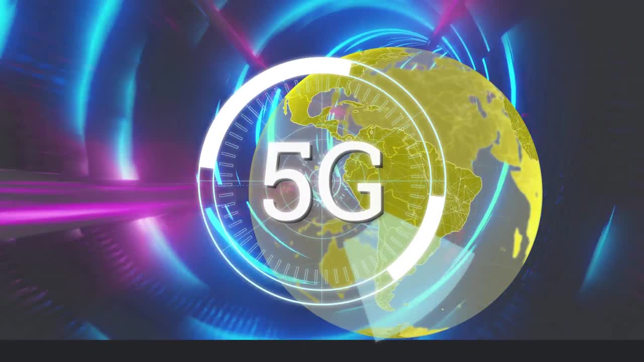 빛나는 터널을 배경으로 회전하는 지구 위의 5g 텍스트