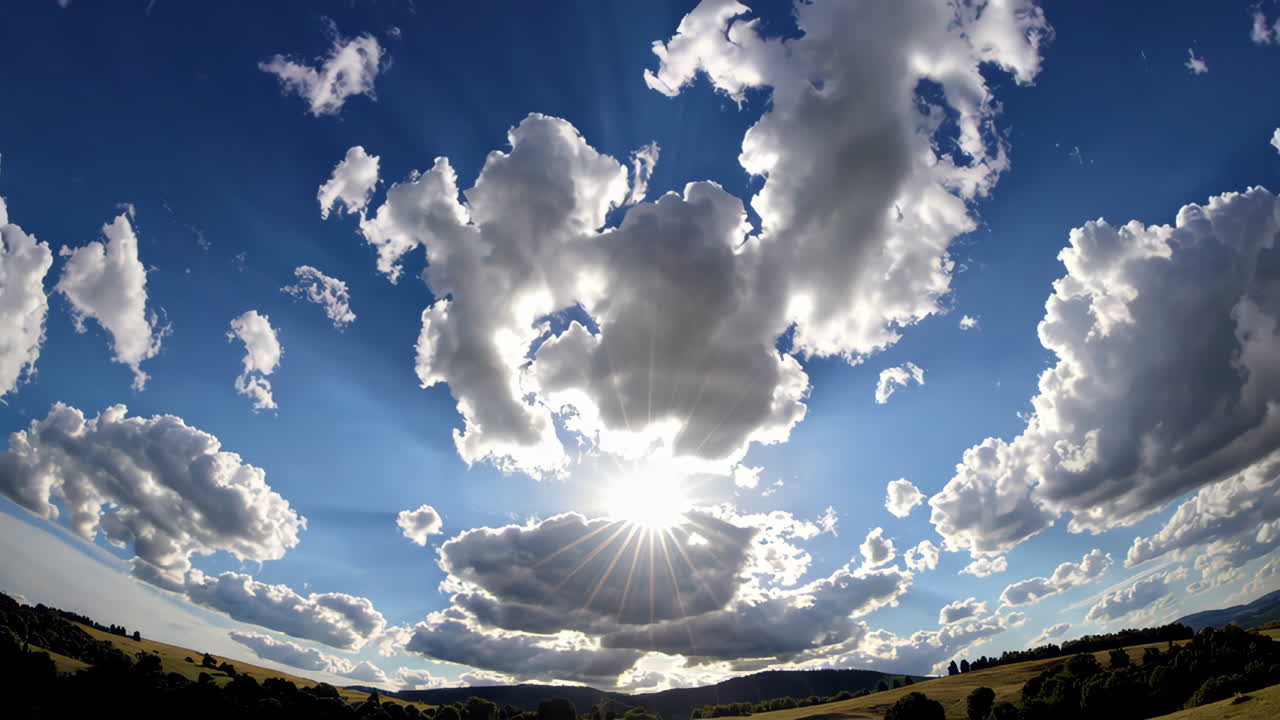 A Wide-Angle View of a Sunny Sky with Clouds