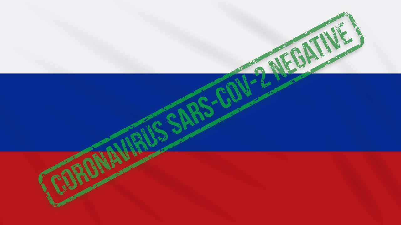 코로나 바이러스로부터의 자유의 녹색 스프를 가진 러시아 발을 흔들고, 루프