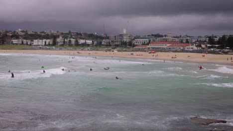 view looking south from north bondi beach on a rainy day, sydney, australia