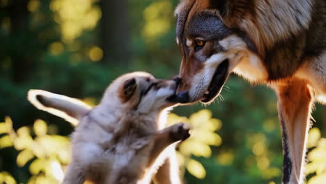 wolf and puppy interaction