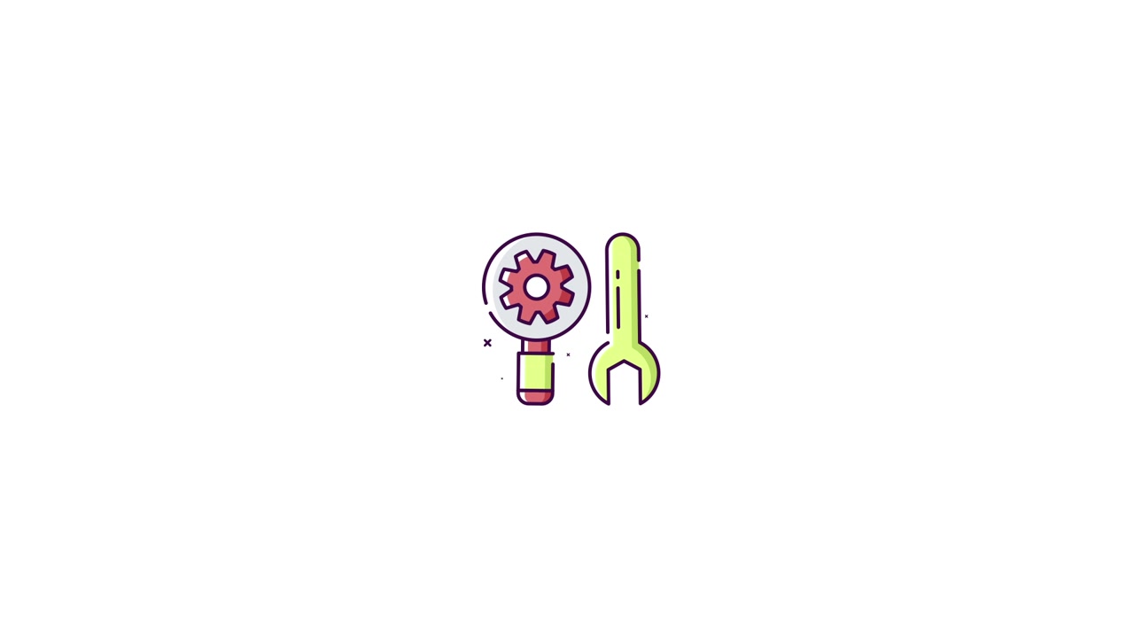 Animated Icon of Magnifying Glass with Gear and Wrench