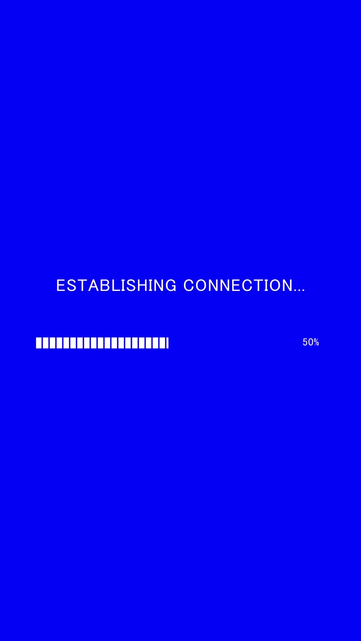 Vertical video of loading progress bar with on-screen text establishing connection on blue background