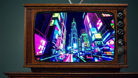 retro new york city times square on vintage tv