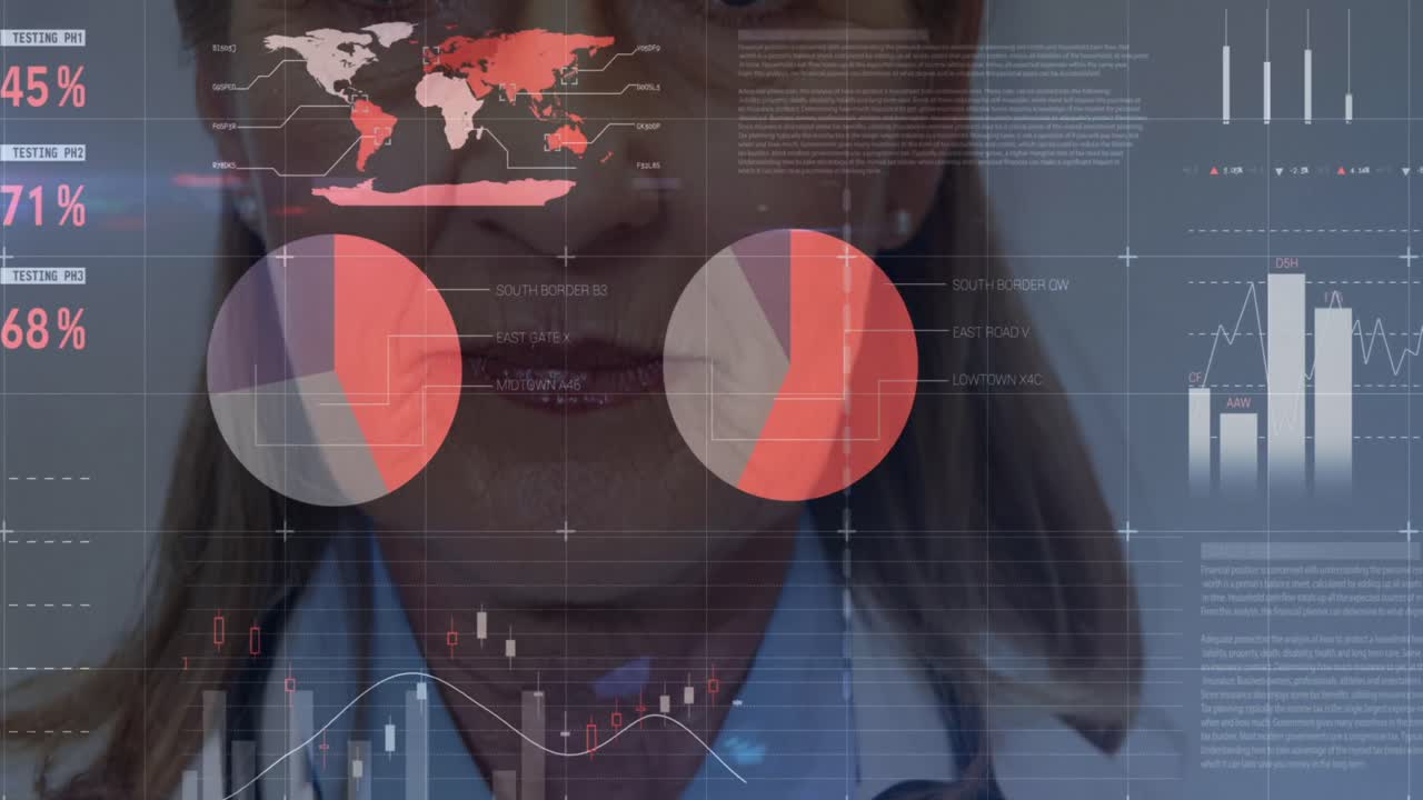 animación del procesamiento de datos sobre una doctora caucásica