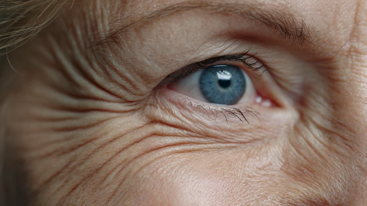 A Close-Up Insight into the Expressions of Time: Capturing the Unique Beauty and Character Lines of a Person's Eye in Two Distinct Framing Moments